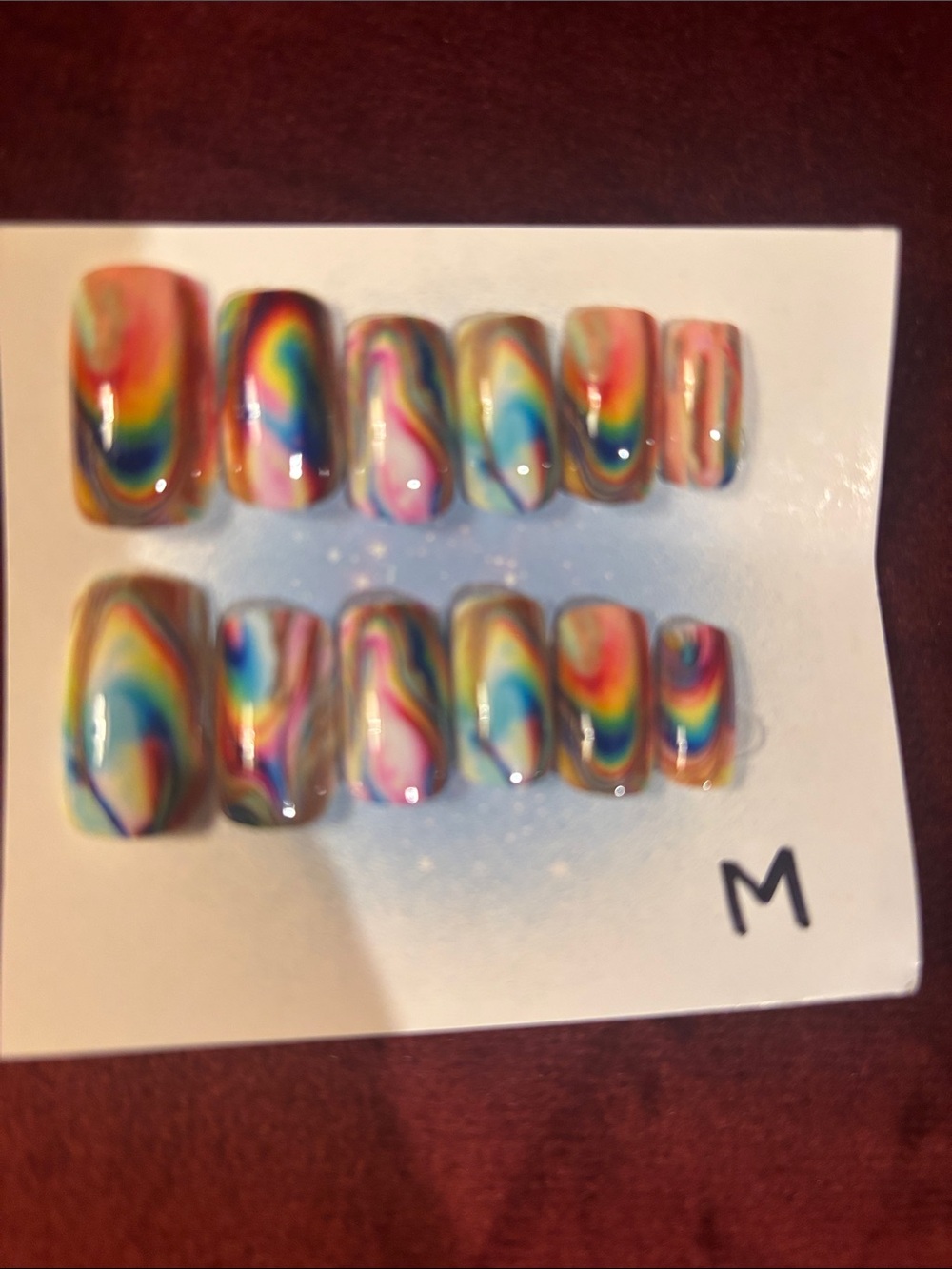 Multicolor Swirl Press-On Nail Set - Vibrant Rainbow Design